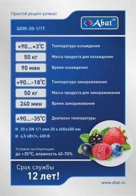 Аппарат шоковой заморозки Чувашторгтехника (Abat) ШОК-20-1/1Т